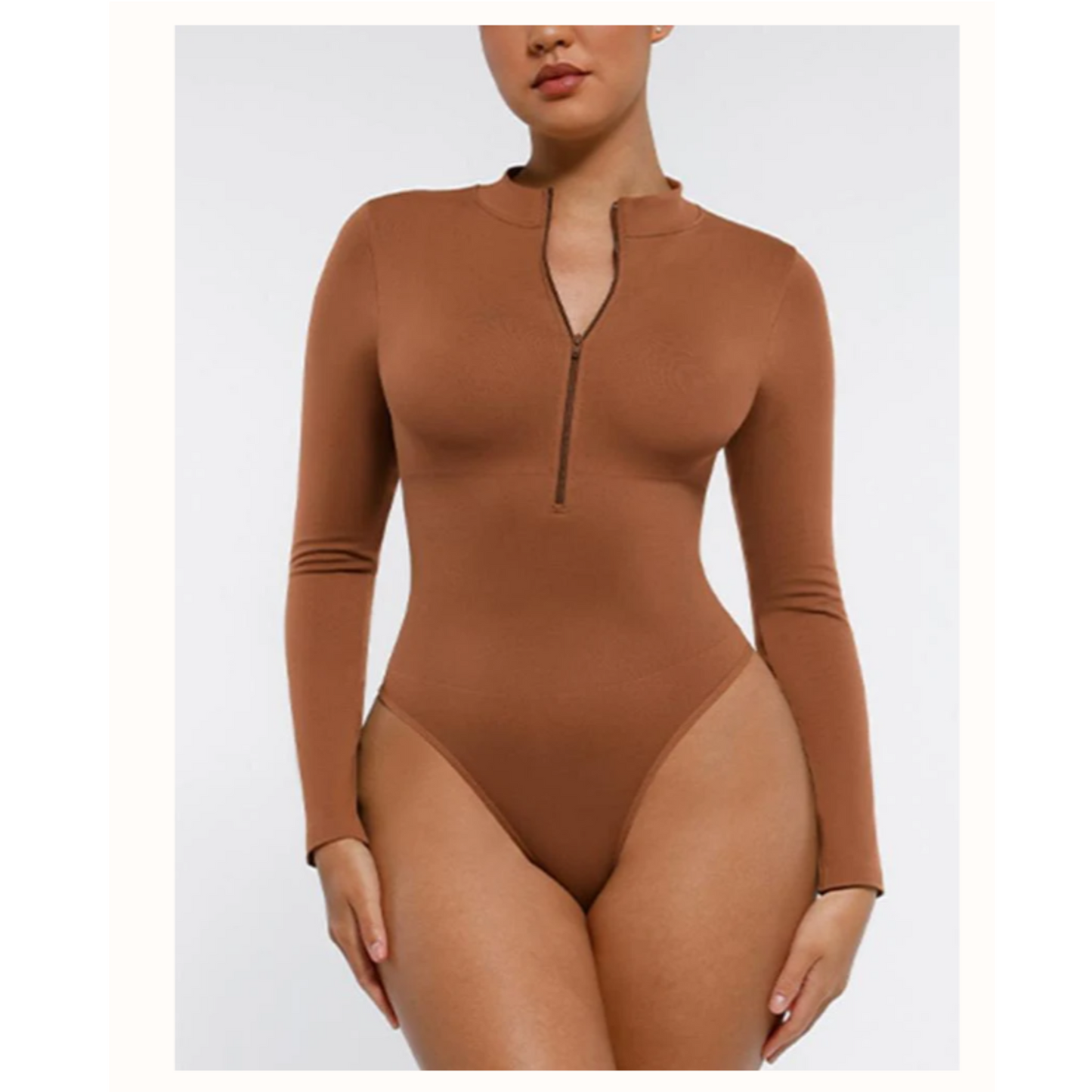 Body a Manica Lunga con Zip Frontale
