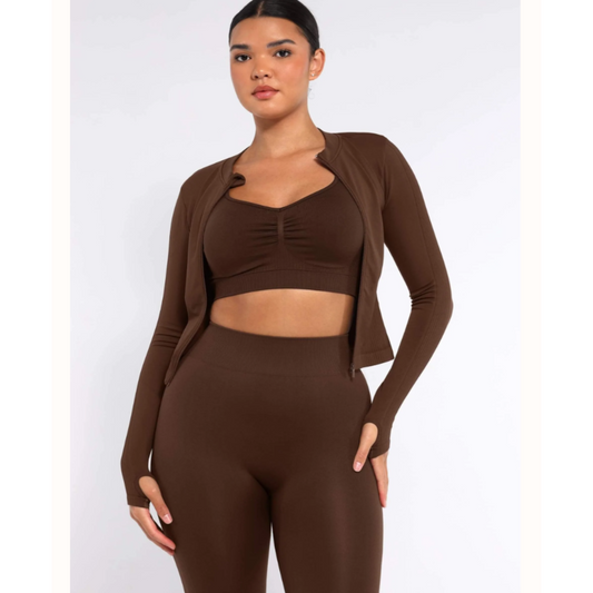 Completo Sportivo Seamless a Maniche Lunghe Marrone